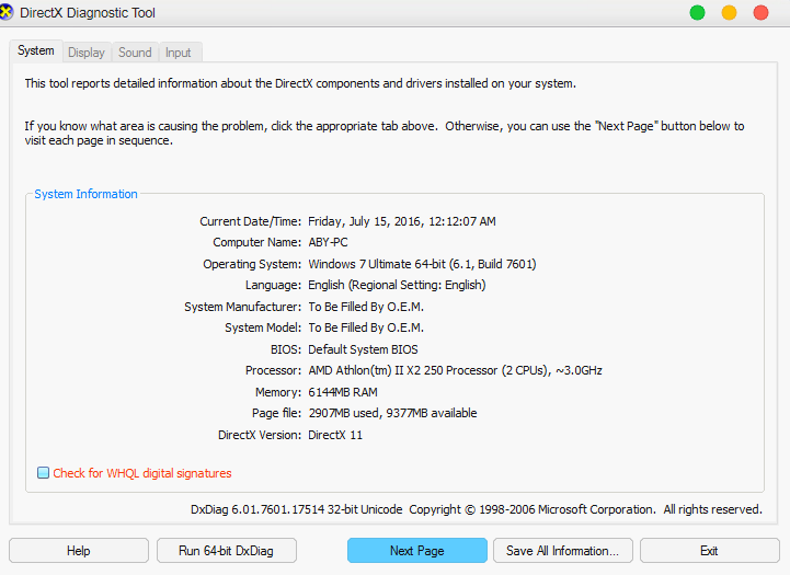 Menggunakan DirectX Diagnoatic Tools