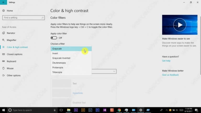 microsoft video editor windows 10 invert colors
